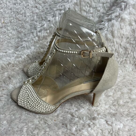 Alex Marie ivory glitter satin pearls T strap ankle sandals size 12M - Picture 3 of 12